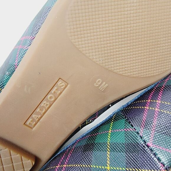 TALBOTS Francesca Tasseled Driving Moccasins Green Navy Tartan Plaid 8.5 - Picture 9 of 10